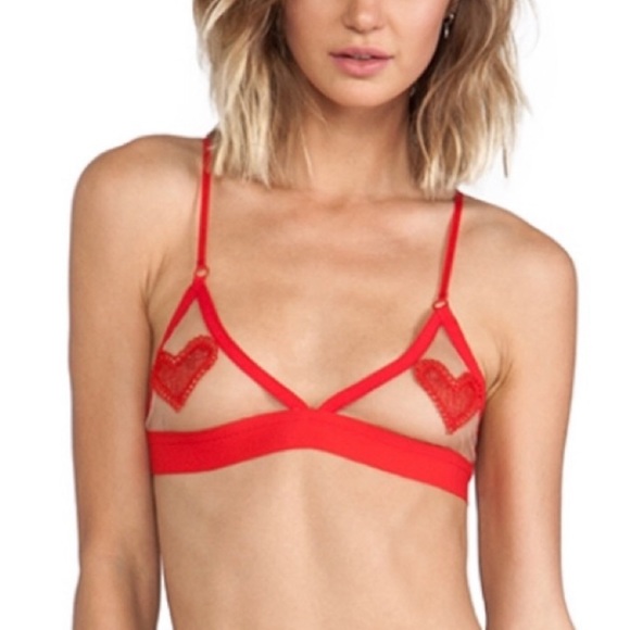 For Love And Lemons Skivvies Be Mine Red Heart Bralette - Picture 2 of 8
